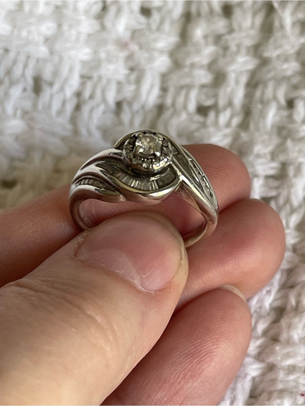 Sterling Silver Platinum Diamond Engagement Ring - Picture 7 of 7